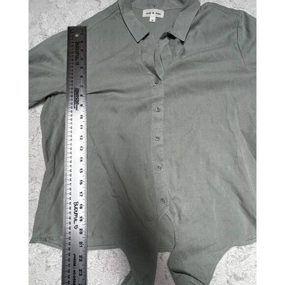 Cloth & Stone Tie-Front Tencel Button Down Shirt Ash Green Medium Long Sleeve - Picture 10 of 10